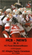 2004-05 Bolzano HC game program