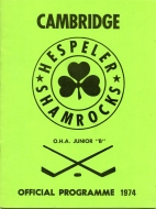 1973-74 Hespeler Shamrocks game program