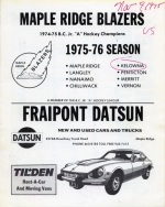 1975-76 Maple Ridge Blazers game program