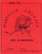 1974-75 Oakville Adanacs game program