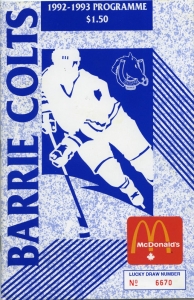 Barrie Colts 1992-93 game program