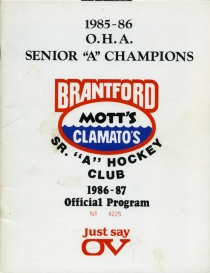Brantford Mott's Clamato's 1986-87 game program