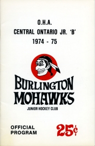 Burlington Mohawks 1974-75 game program
