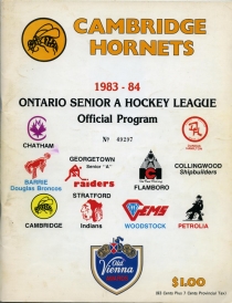 Cambridge Hornets 1983-84 game program