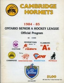 Cambridge Hornets 1984-85 game program