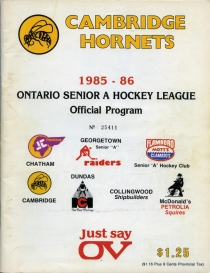 Cambridge Hornets 1985-86 game program