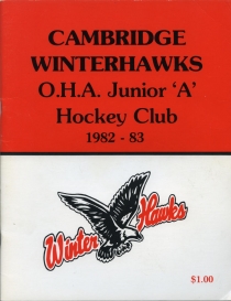 Cambridge Winterhawks 1982-83 game program