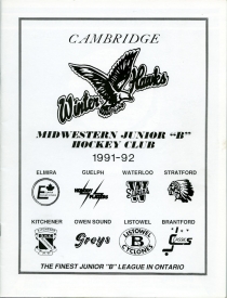 Cambridge Winterhawks 1991-92 game program