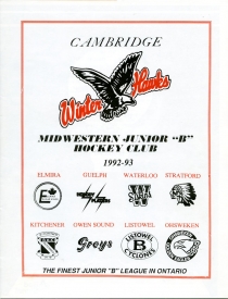 Cambridge Winterhawks 1992-93 game program