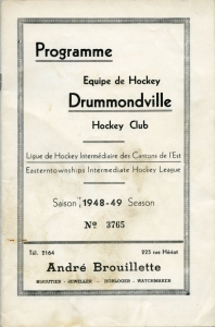 Drummondville Hockey Club 1948-49 game program