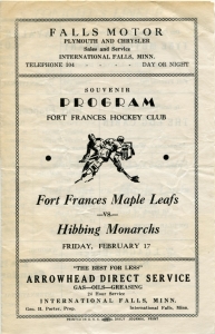 Fort Frances Maple Leafs 1938-39 game program