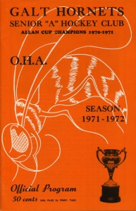 Galt Hornets 1971-72 game program