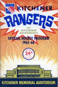 Kitchener Rangers 1965-66 game program