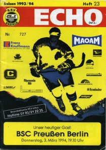 Krefeld EV 1993-94 game program
