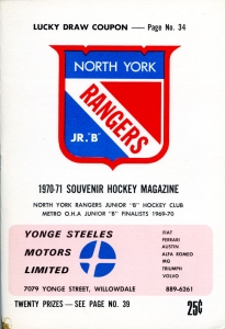 North York Rangers 1970-71 game program