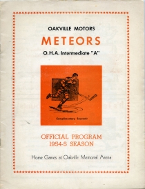 Oakville Meteors 1954-55 game program