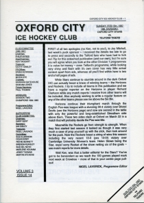 Oxford City Stars 1986-87 game program