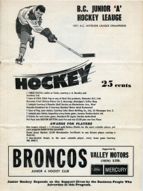 Penticton Broncos 1970-71 game program