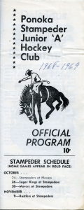 Ponoka Stampeders 1968-69 game program