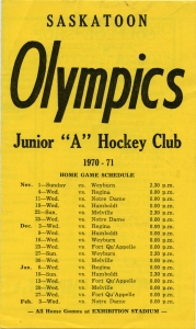 Saskatoon Olympics 1970-71 game program