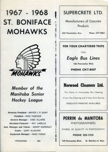 St. Boniface Mohawks 1967-68 game program