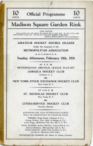 St. Nicholas Hockey Club 1933-34 game program