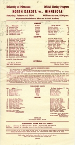 U. of Minnesota 1953-54 game program
