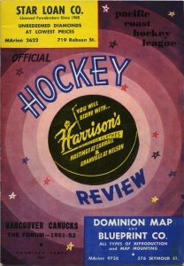 Vancouver Canucks 1951-52 game program
