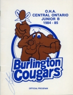 Burlington Cougars 1984-85 program cover