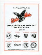 Cambridge Winterhawks 1992-93 program cover