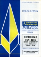 Norwich and Peterborough Pirates 1992-93 program cover