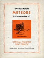 Oakville Meteors 1954-55 program cover