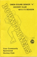 Owen Sound Downtowners 1972-73 program cover