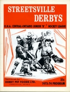 Streetsville Derbys 1973-74 program cover