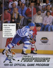 Phoenix Roadrunners 1991-92 game program