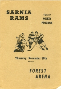 Sarnia Rams 1961-62 game program