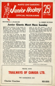 Toronto Marlboros 1963-64 game program
