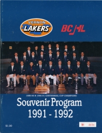 Vernon Lakers 1991-92 game program